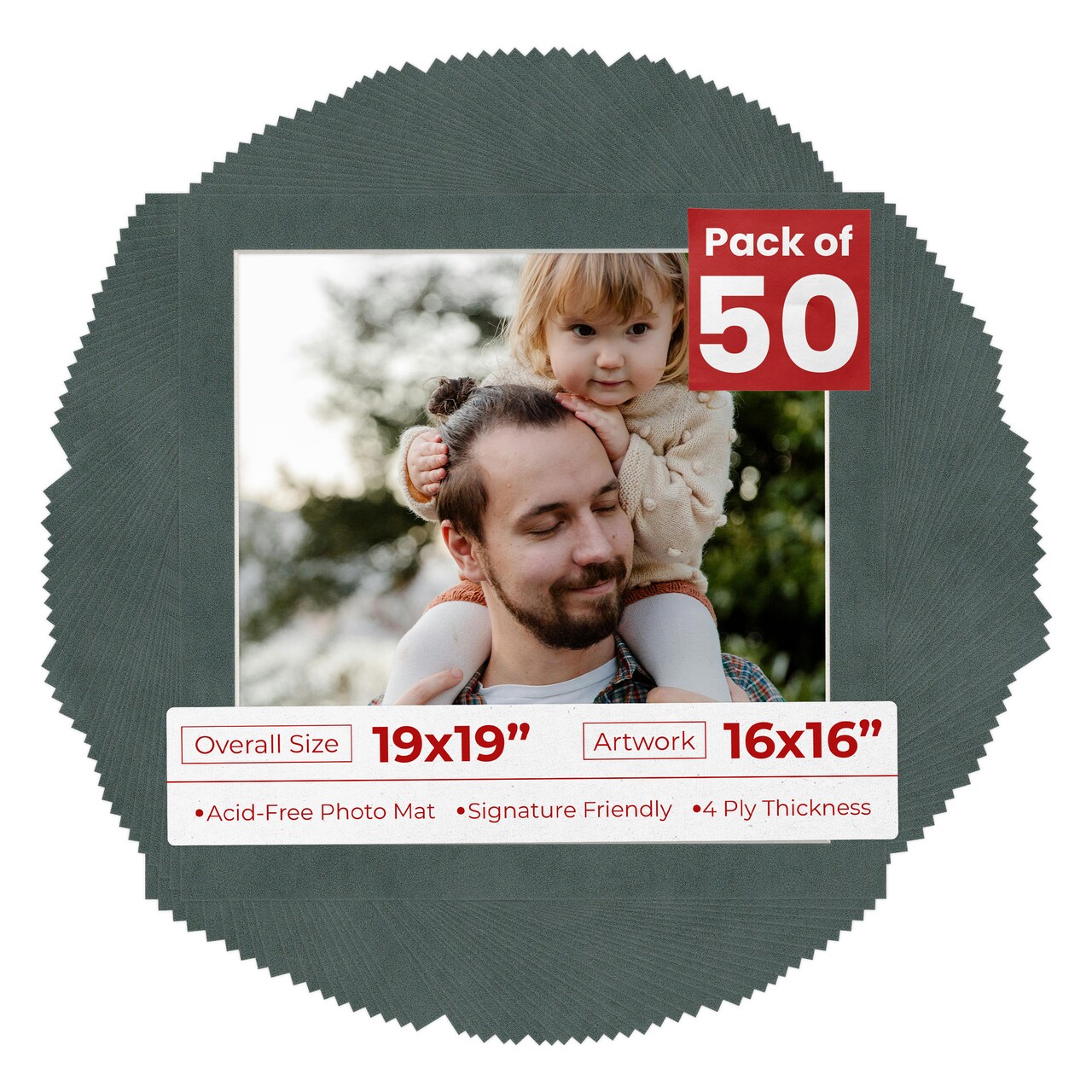 Dark Grey Suede Mat Board for 19x19 Frames - Fits 16x16 Photos